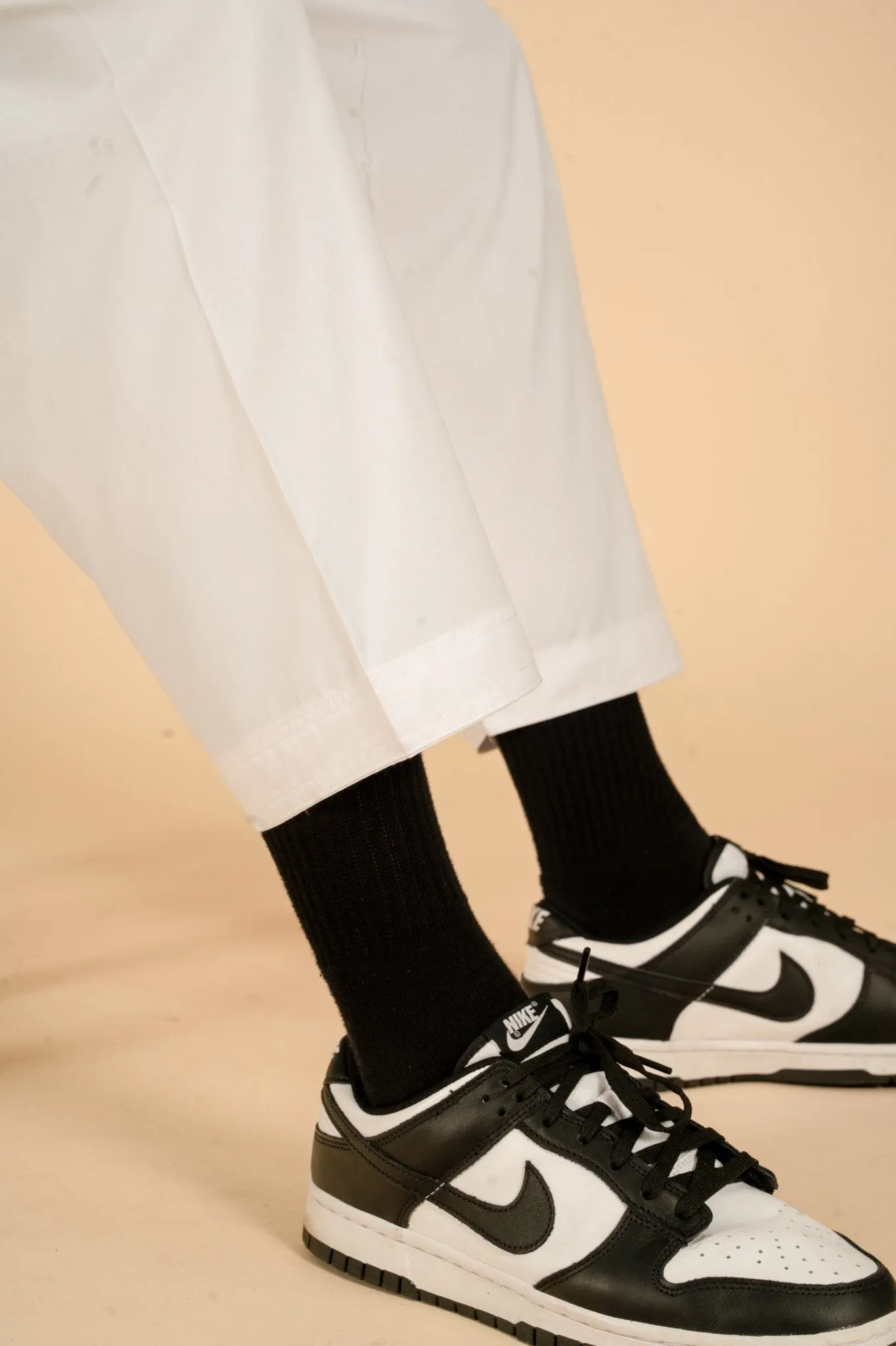 White Drawstring Wide Leg Thobe Trousers