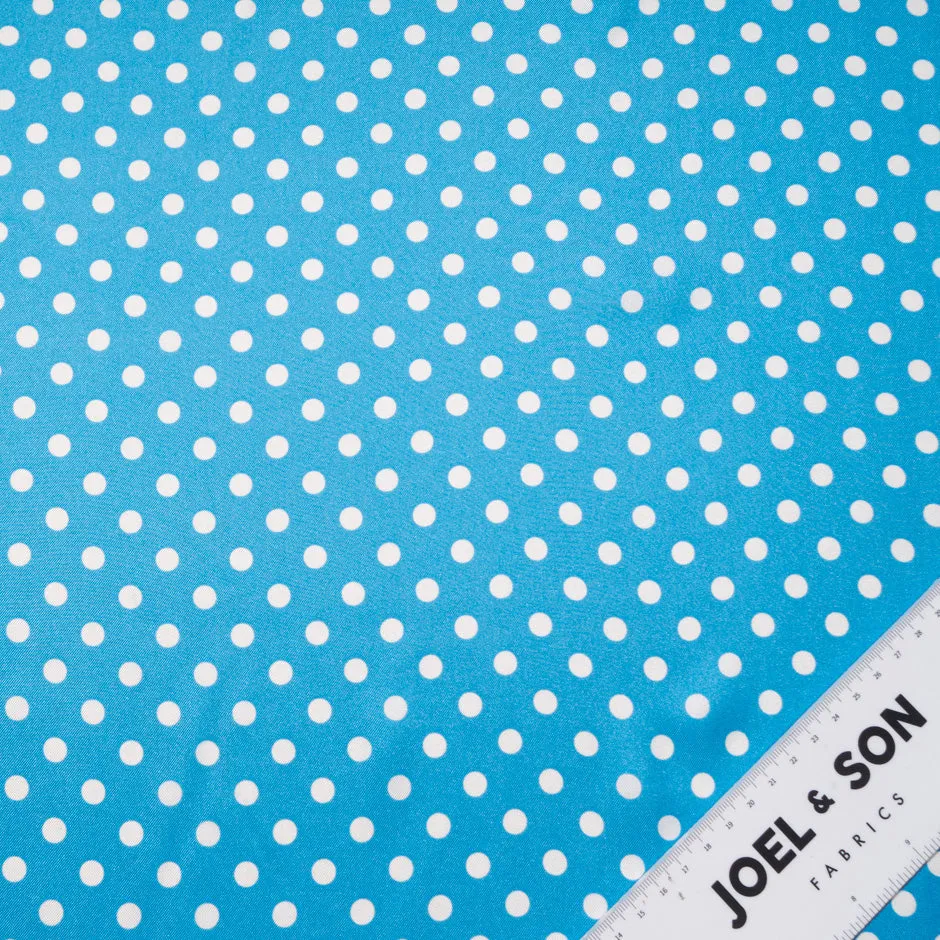 White Spot on Deep Turquoise Blue Pure Silk Twill