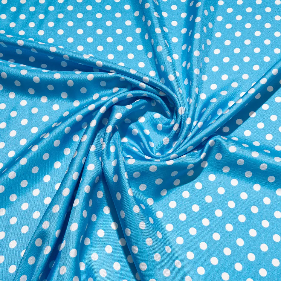 White Spot on Deep Turquoise Blue Pure Silk Twill