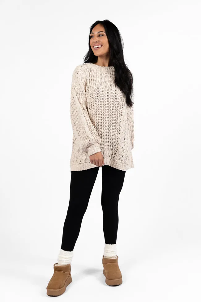 Wide Open Spaces Beige Chenille Cable Knit Oversized Sweater SALE