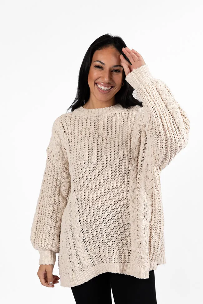 Wide Open Spaces Beige Chenille Cable Knit Oversized Sweater SALE