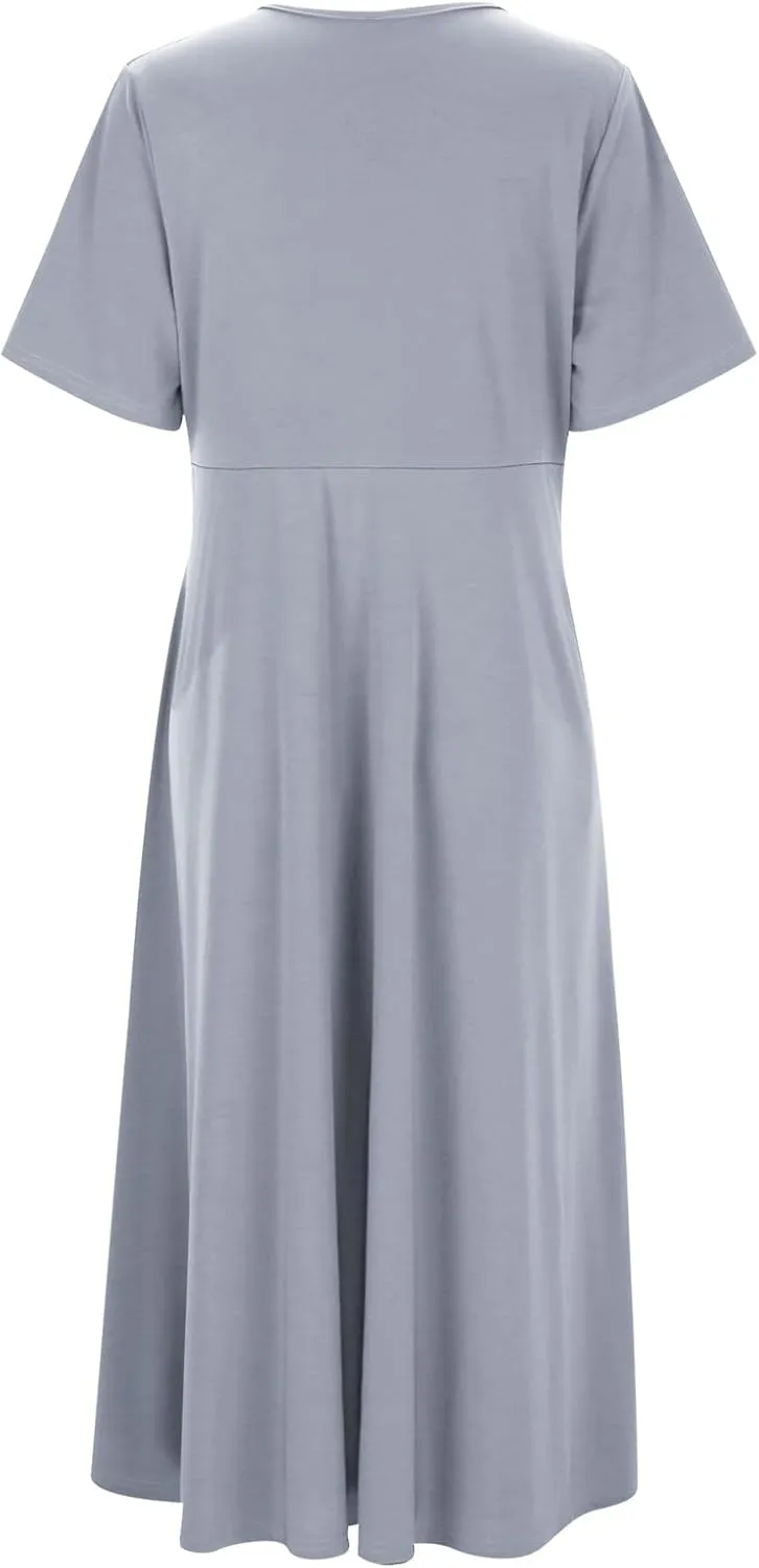 Women Cocktail Wrap Wedding Guest Formal Dresses V Neck Half Sleeve Vintage Tea Length Midi Party Dress with Pockets