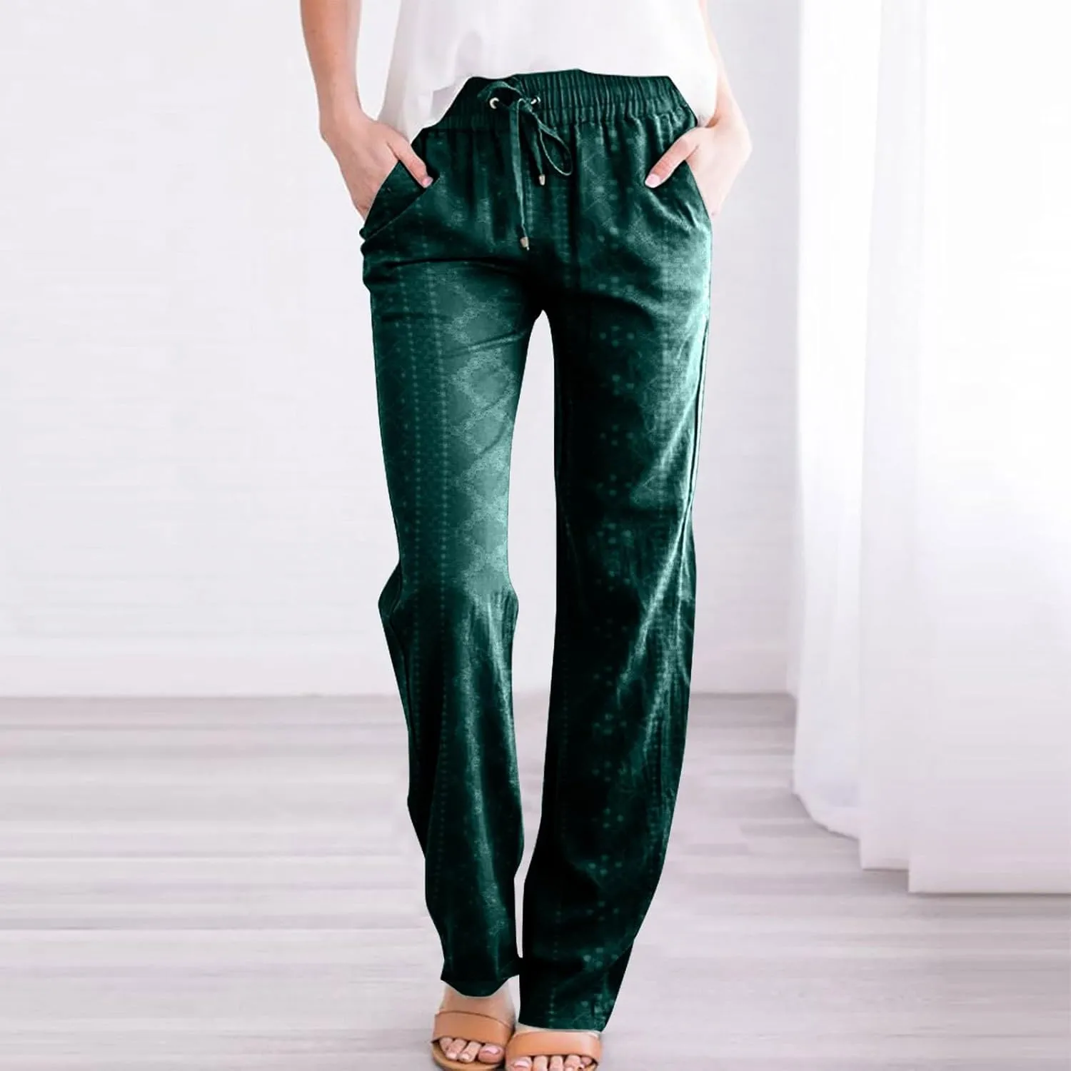 Women Pants Summer Linen Wide Leg Pants Women's Linen Pants Summer Casual High Waist Wide Leg Trousers Pant with