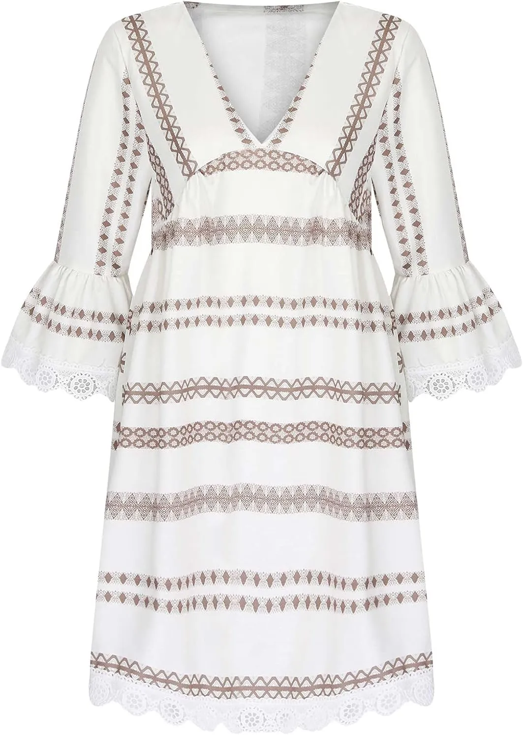 Women's Summer Casual Dress Striped Lace Deep V Neck Sundress Beach Short Sleeve Wrap Ruffle Hem Mini Dresses