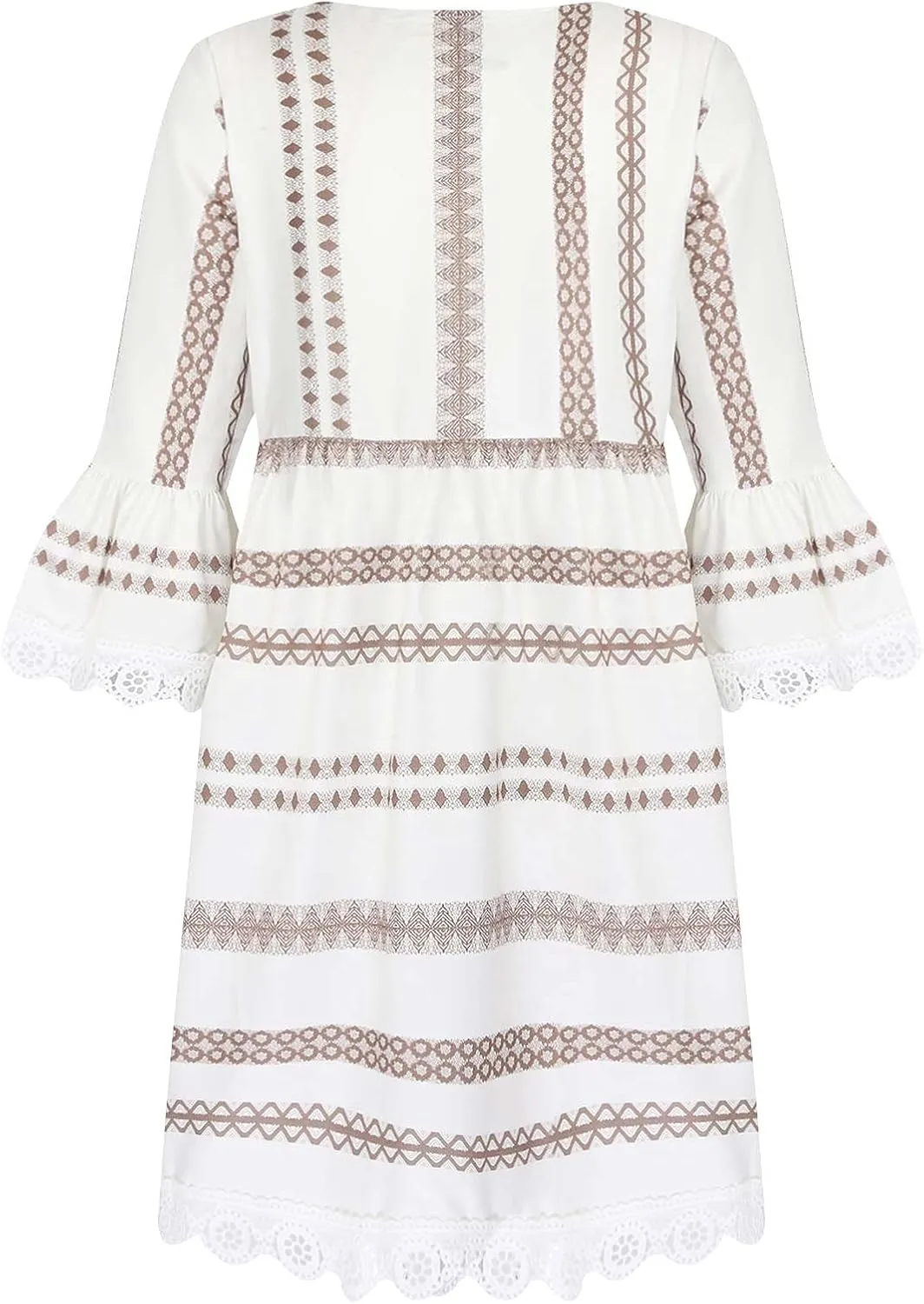 Women's Summer Casual Dress Striped Lace Deep V Neck Sundress Beach Short Sleeve Wrap Ruffle Hem Mini Dresses